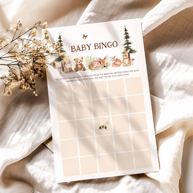 Lámina Juego de bingo para animales de bosque rústico Bab (Woodland Theme Baby Bingo Card)