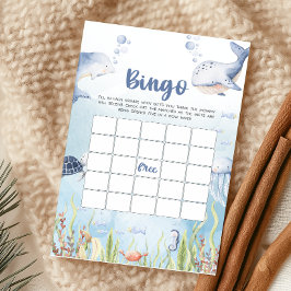 Lámina Juego de Bingo para Baby Shower Azul Bajo el Mar