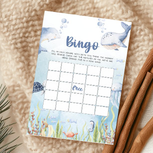 Lámina Juego de Bingo para Baby Shower Azul Bajo el Mar