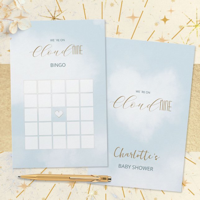 Lámina Juego de bingo para baby shower Cloud 9 Celeste (Cloud 9 Celestial Blue Baby Shower Bingo Game ©Susanne Sachers - Sunny Mind 🌞)