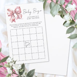 Lámina Juego de Bingo para Baby Shower con Lazo Rosa