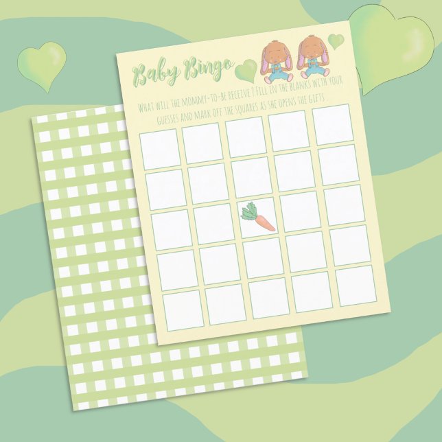Lámina Juego de Bingo para Baby Shower-Conejos Gemelos (Spring Twin Baby Shower Bingo Game .)