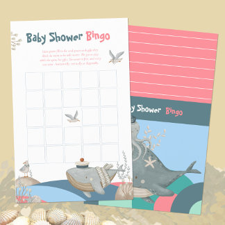 Lámina Juego de Bingo para Baby Shower de Ballena Náutica