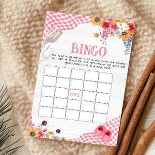 Lámina Juego de Bingo para Baby Shower de Barbacoa Rosa