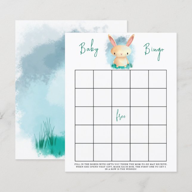 Lámina Juego de bingo para baby shower de conejito bebé (Anverso / Reverso)