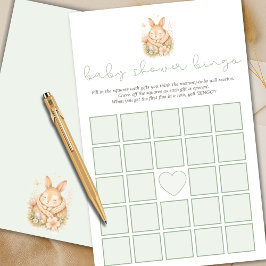 Lámina Juego de Bingo para Baby Shower de Conejito Verde