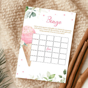 Lámina Juego de Bingo para Baby Shower de Helado Rosa