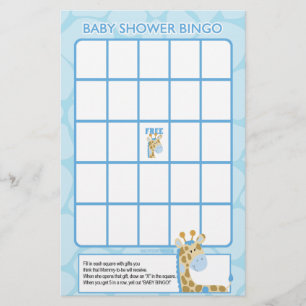 Lámina Juego de bingo para baby shower de jirafa azul