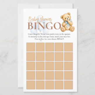 Lámina Juego de Bingo para Baby Shower de Niño Oso de Pel