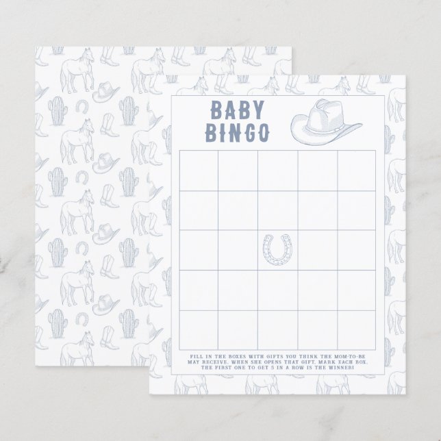 Lámina Juego de bingo para baby shower de vaquero bebé (Anverso / Reverso)