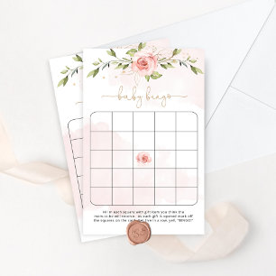 Lámina Juego de bingo para baby shower floral rosado dora