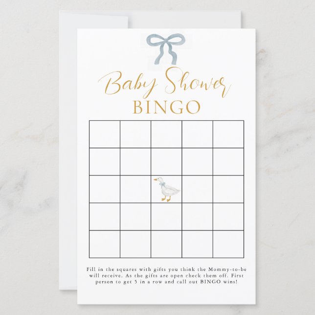 Lámina Juego de Bingo para Baby Shower Ganso Tonto de Cua (Anverso)