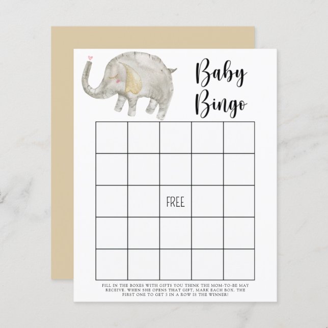 Lámina Juego de bingo para baby shower - Globo de elefant (Anverso / Reverso)