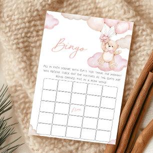 Lámina Juego de Bingo para Baby Shower Globo de Osito Ros