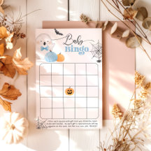 Juego de bingo para baby shower Halloween Blue Boo