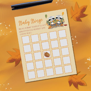 Lámina Juego de Bingo para Baby Shower Mapaches Gemelos