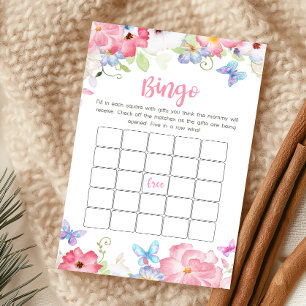 Lámina Juego de Bingo para Baby Shower Mariposa Floral Pe