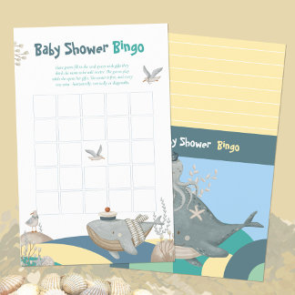 Lámina Juego de Bingo para Baby Shower Náutico de Ballena