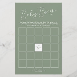 Lámina Juego de Bingo para Baby Shower Verde Salvia