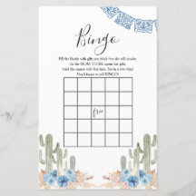 Juego de Bingo para Baby Shower Western Blue Cactu
