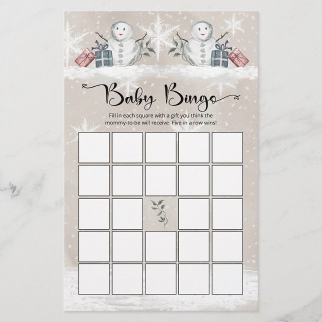 Lámina Juego de bingo para bebé con ducha de bebé con nev (Anverso)