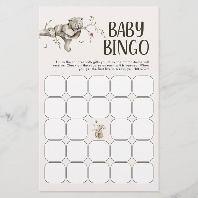 Lámina Juego de Bingo para Bebé con Osos (Anverso)