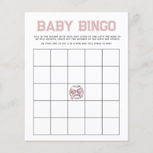 Lámina Juego de Bingo para Bebé de Béisbol Pink Batter Up