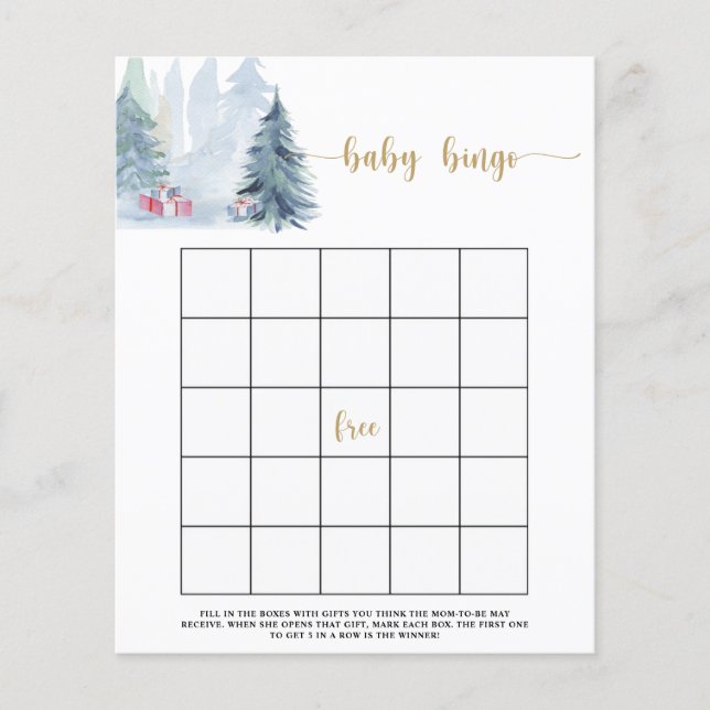 Lámina Juego de bingo para bebé de pinos azules de invier (Anverso)
