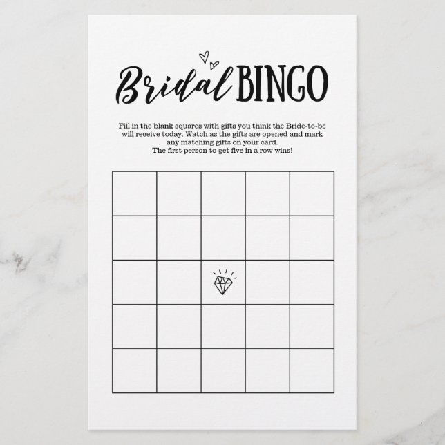 Lámina Juego de bingo para Boda o ducha de novia (Anverso)