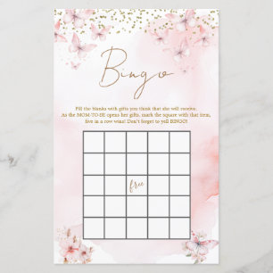 Lámina Juego de bingo para Chica de mariposa rosa Baby Sh