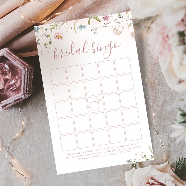 Lámina Juego de bingo para despedida de soltera boho con  (Pink Wildflower Boho bridal shower bingo game)