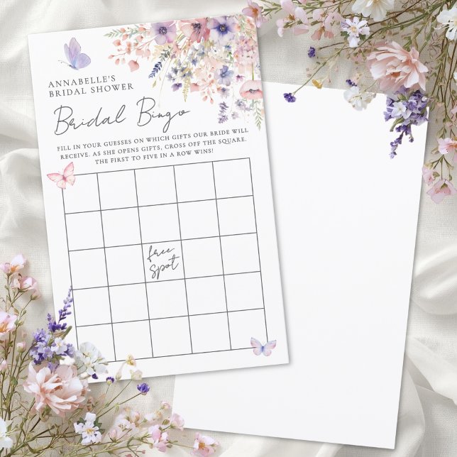 Lámina Juego de Bingo para Despedida de Soltera con Flor  (Butterfly Wildflower Bridal Shower Bingo Game )