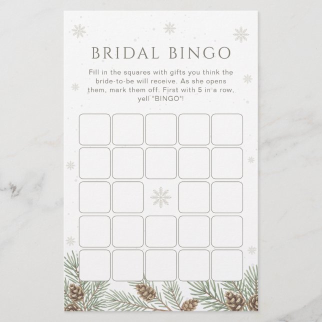 Lámina Juego de Bingo para Despedida de Soltera de Invier (Anverso)