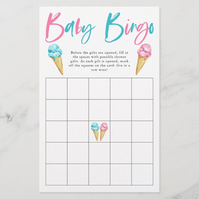 Lámina Juego de Bingo para Fiesta bebé con crema de hielo (Anverso)