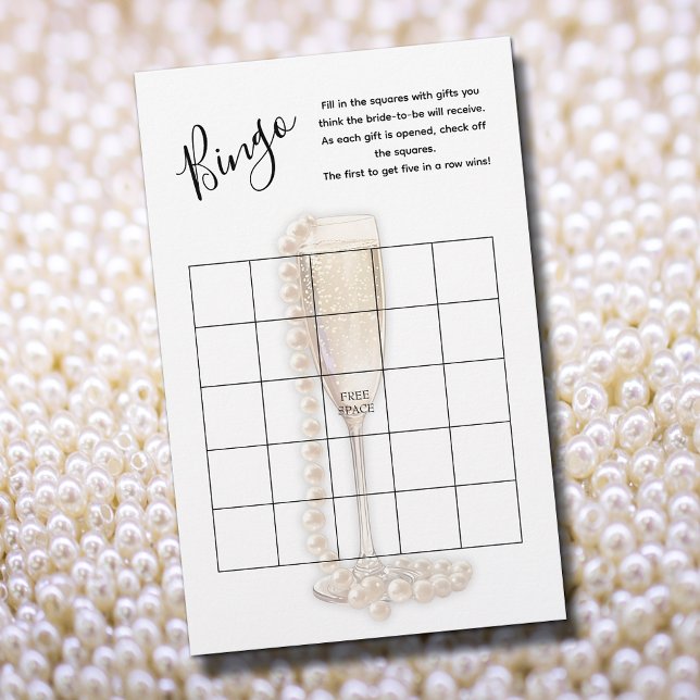 Lámina Juego de Bingo Pearl & Prosecco Bridal Shower (Pearls & Prosecco Bingo Game, 5.5" x 8.5" light weight sheets)