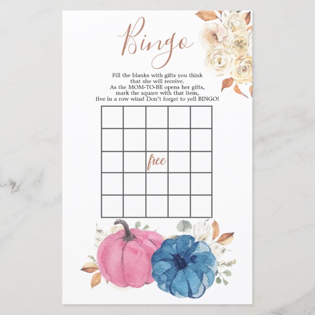 Lámina Juego de bingo revelado de la calabaza rosa y mari (Anverso)