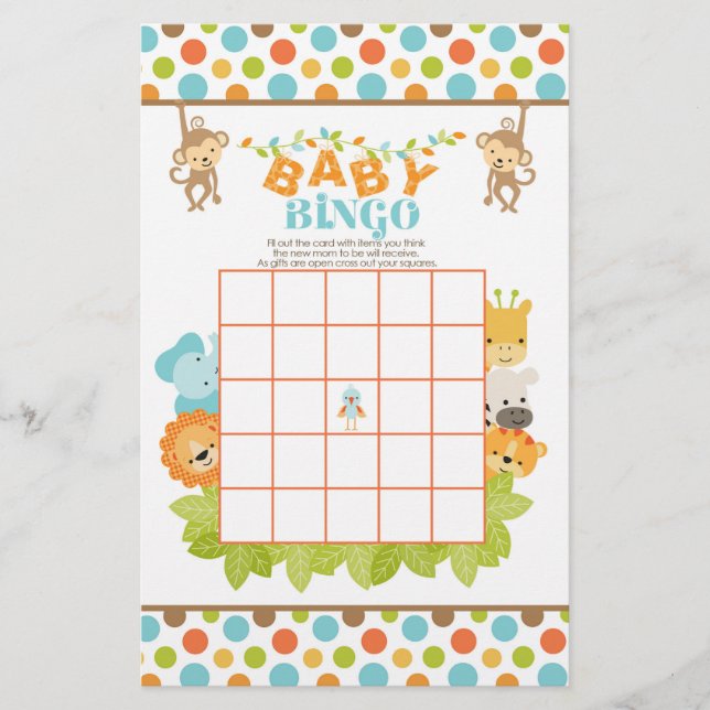 Lámina Juego de Bingo Safari Baby con Animales (Anverso)