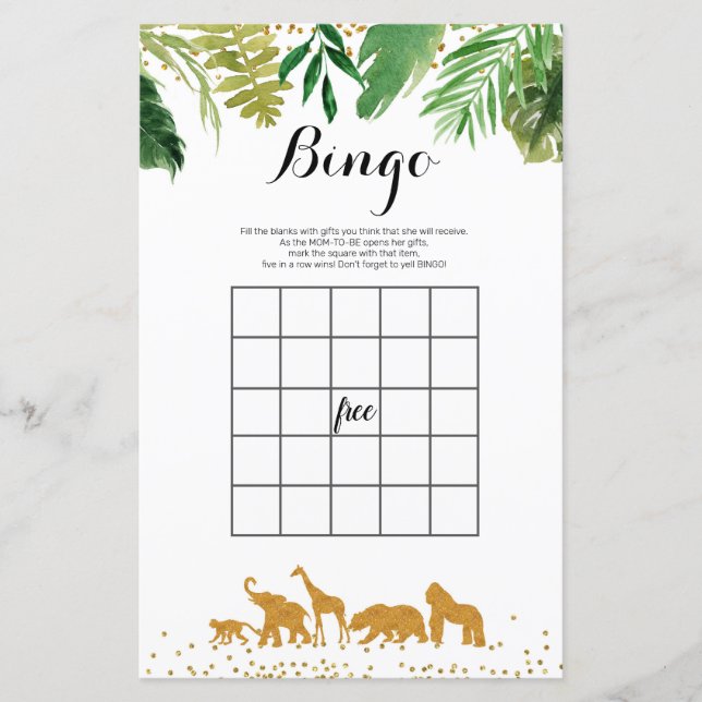Lámina Juego de Bingo Safari Watercolor (Anverso)