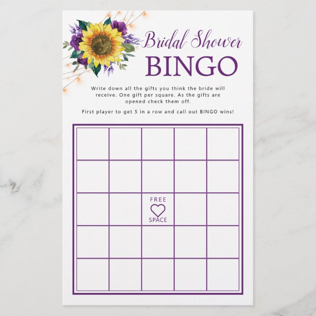 Lámina Juego de Bingo Sunflower Purple Luces Brillantes S (Anverso)