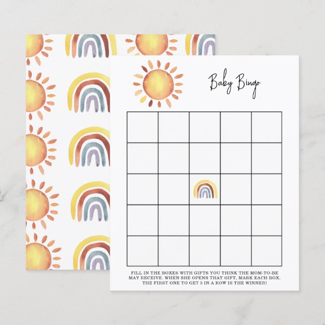 Lámina Juego de bingo Sunshine Bebé ducha (Anverso / Reverso)