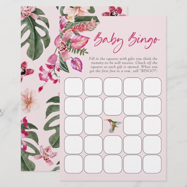 Lámina Juego de Bingo Tropical Baby (Anverso / Reverso)