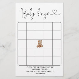 Lámina Juego de bingo Woodland Bear Baby Shower