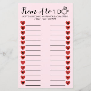 Lámina Juego de boda A a Z - Actividad de ducha de novia 