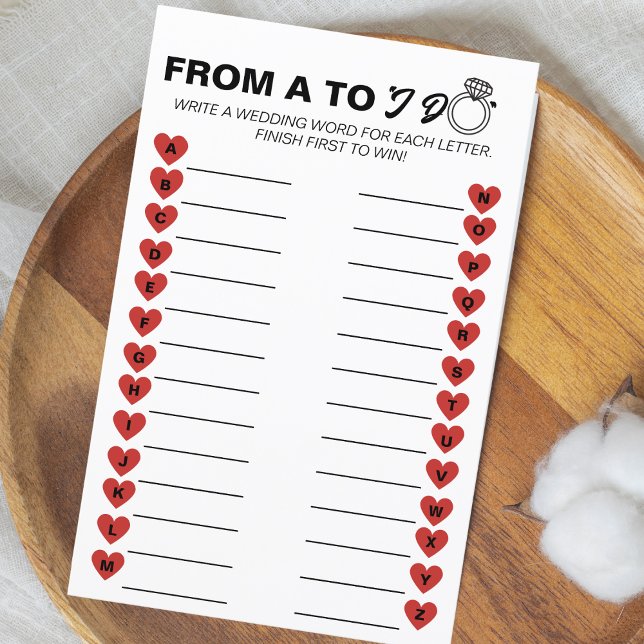 Lámina Juego de boda A a Z - Actividad de ducha de novia  (This fun bridal shower "From A to Z" is customizable & a creative way to share your big day!)