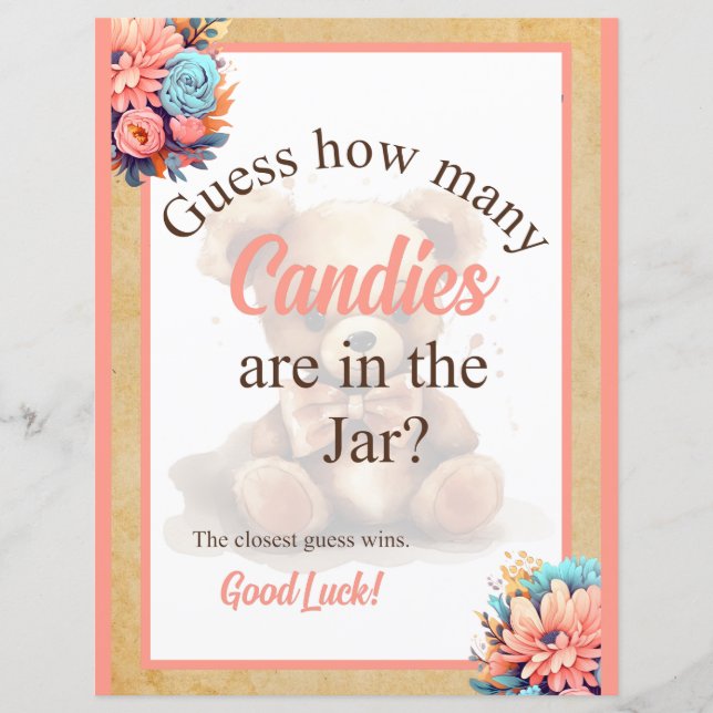 Lámina Juego de Boho Pink Bear Baby Shower Candy Jar (Anverso)