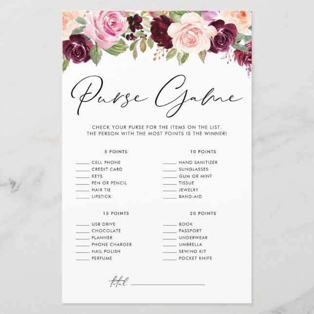 Lámina Juego de bolsa acuarela de borgoña y flores de mel (Anverso)