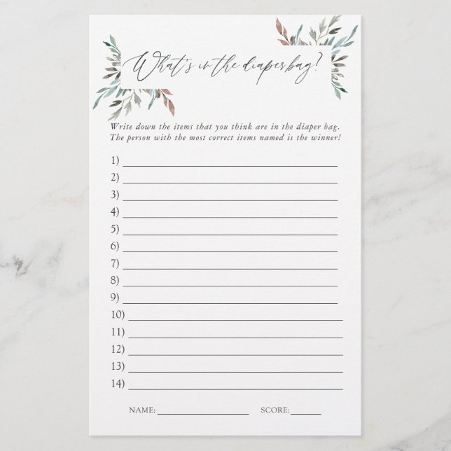 Lámina Juego de bolsa de pañales Baby Shower para inviern (Anverso)