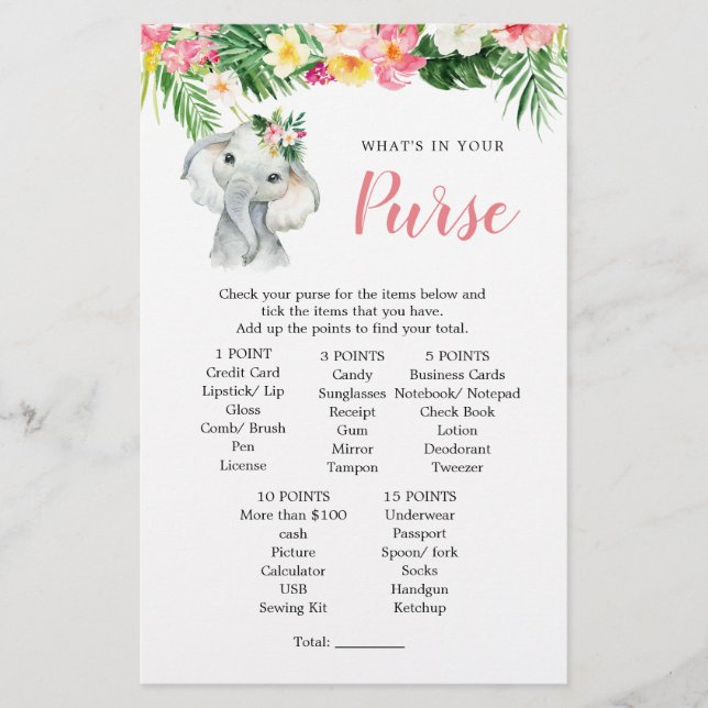 Lámina Juego de bolsa para elefantes tropicales Chica Bab (Anverso)