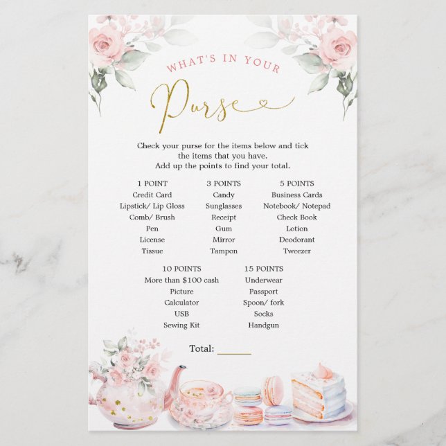 Lámina Juego de bolso Fiesta de té con flores rosadas con (Anverso)