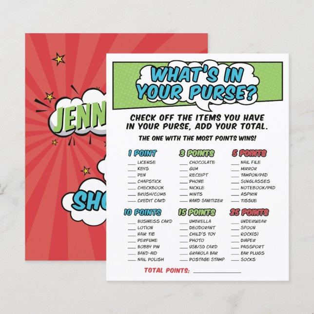 Lámina Juego de bolsos de Baby Shower Superhéroe de histo (Anverso / Reverso)